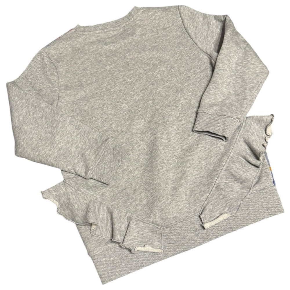 Chicks Girls 10/12 Gray Ruffle Hem Sweatshirt Bird Heart Print Crewneck - Picture 2 of 5